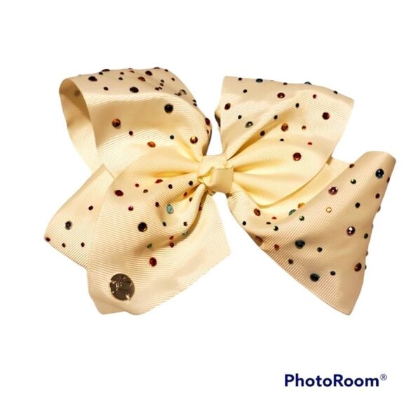 GIRLS Cream Rhinestone Hair Bow - Picture 1 of 2
